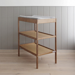 Masa de Schimbat Pentru Bebelusi, din Lemn Masiv, Cu 2 Rafturi De Depozitare Inalte, Woodies Changer Vintage, 76cm x 44cm x 86 cm