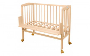 Patut pentru copii 2in1, 90 cm x 55 cm, lemn de fag, vopsea certificata, roti blocabile, laterala detasabila, co-sleeping, Saltea inclusa, Aparatoare laterala din bumbac, Waldin, Cover, Natural, 88