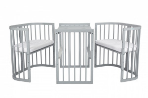 Patut Rotund Evolutiv pentru Copii, Multifunctional, 7in1, Saltele Incluse, Transformabil, Masa de Schimbat, Co-Sleeping, Tarc de Joaca, Birou, Scaune, Waldin, Gri