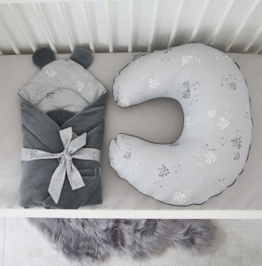 Perna Pentru Alaptare Bebe, Bumbac, 65 cm x 26 cm, Tiny Star, Mist