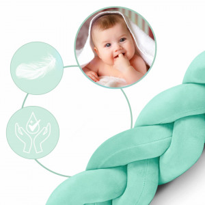 Protectie impletita pentru patut copii, 300 cm, Ricokids, Mint