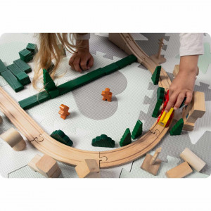 Ricokids - Covoras puzzle din spuma pentru copii, 150x150cm, 16 bucati, gri-menta
