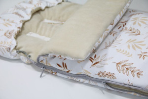 Sac de dormit pentru carucior, 90 x 50 cm, bumbac, velur, poliester, confortabil, calduros, protector, Tiny Star, Grain & Ivory