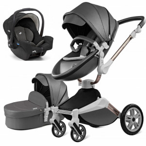 Set 3 in 1 - Carucior Hot Mom 360 Dark Grey 2 in 1 + Scoica auto Joie Gemm Shale