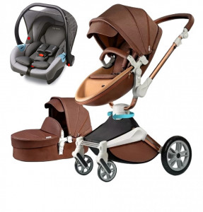 Set 3in1 - Carucior Copii Hot Mom 360 Coffe 2 in 1 + Scoica auto Hot Mom