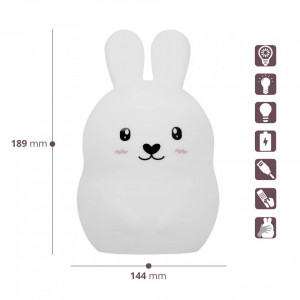 Severno Rabbit - Lampa de veghe de noptiera IEPURAS moale din silicon, LED, USB, telecomandaAlb