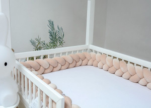 Sparrow - Protectie impletita pentru patut Velvet Warm Beige, 340 cm, Full 120 x 60 cm