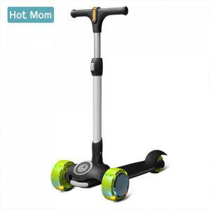 Trotineta cu 3 roti pentru copii 2 - 9 ani, Hot Mom Wind Rider, Aliaj aluminiu, Silicon PU, Structura Robusta, Pana la 50 kg, Neagra