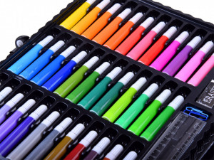 Trusa de colorat compartimentata, 150 de elemente, creioane colorate, aquarele, creioane cerate, accesorii, Jokomisiada, ZA3889
