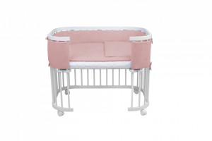 Waldin - Patut pentru copii Rotund 5in1 Alb cu Echipament Roz, cu Sistem de Leganare, Saltele Incluse, Transformabil, Co-Sleeper, Tarc de Joaca, Masa si Scaun pentru Activitati