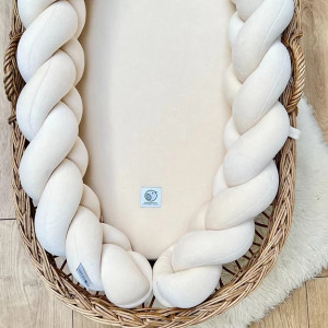 Babynest 2in1 pentru copii, cu margini impletite, din bumbac catifelat, Sparrow Velvet, Almond