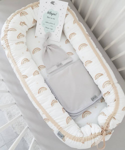 Babynest pentru copii, 80 x 50 cm, ajustabil, portabil, reductor patut, Tiny Star, Rainbow