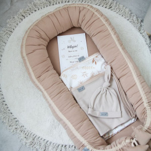 Babynest pentru copii, 80 x 50 cm, ajustabil, portabil, reductor patut, Tiny Star, Sepia