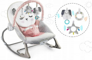 Balansoar pentru copii, cu vibratii, 2 trepte de inclinare, bara de jucarii, Ricokids, Roz