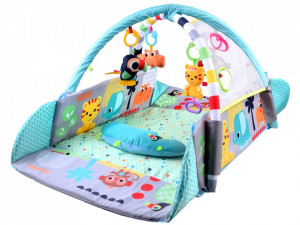 Covoras educational pentru copii, interactiv, multifunctional, 5 in 1, tarc, loc de joaca, cu bile colorate, 106x 97 cm , Jokomisiada, Albastru