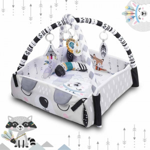 Covoras educational pentru copii, interactiv, multifunctional, cu oglinda, 110 x 100 cm, Ricokids, Boho