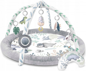 Covoras educativ pentru copii, multifunctional, pereti babynest, 7 jucarii interactive, oglinda, Nukido, Dino, 97 x 78 cm