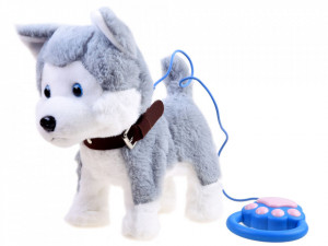 Jucarie interactiva cu miscari si sunete realiste, Catelusul Husky, in lesa