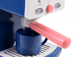 Jucarie pentru bucatarie, Cafetiera, cu rezervor pentru apa, buton functional, efect de sunet, lumini, cu accesoriu Cana, Albastra