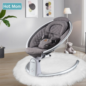Leagan electric mobil pentru copii, cu Bluetooth, Temporizator, 5 viteze de leganare, inclinatie reglabila, Hot Mom, BB200, Grey