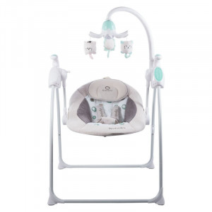 Lionelo - Balansoar Electric pentru Copii, Cu Senzor de Plans, Carusel electric si proiector, Cu melodii, 68x68 cm, Robin Beige