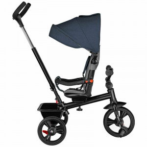 Lionelo - Tricicleta pentru copii Haari Jeans Suport picioare, Control al directiei, Scaun reversibil, Rotire 360 grade, Pliabila, Albastru