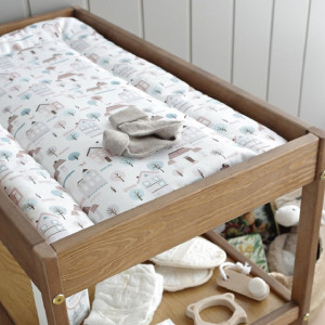 Masa de Schimbat Pentru Bebelusi, din Lemn Masiv, Cu 2 Rafturi De Depozitare Inalte, Woodies Changer Vintage, 76cm x 44cm x 86 cm