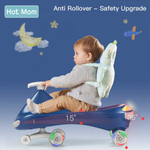 Masinuta pentru Copii, Hot Mom Wiggle, cu Lumini, Silentioasa, fara baterii, motor sau pedale, confortabila si sigura, Albastra