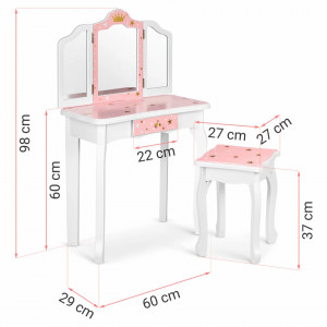 Masuta de toaleta din lemn, pentru copii, sertar, oglinzi plabile, Ricokids, 60 x 29 x 98 cm