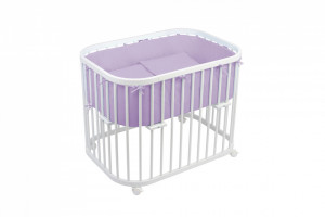 Patut Rotund pentru Copii, Multifunctional, Waldin, 5in1, cu Sistem de Leganare, Saltele Incluse, Co-Sleeper, Tarc de Joaca, Masa si Scaun pentru Activitati, Alb cu Echipament Mov
