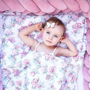 Protectie impletita pentru patut copii, din bumbac catifelat, Sparrow, Velvet Pink Powder , 200 cm