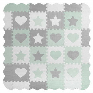 Ricokids - Covoras puzzle din spuma pentru copii, 150x150cm, 16 bucati, gri-menta