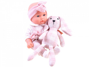 Set 2 jucarii interactive, Bebelus realist, zambitor, 30 cm, cu 2 suzete, Iepuras de plus, moale, 22 cm