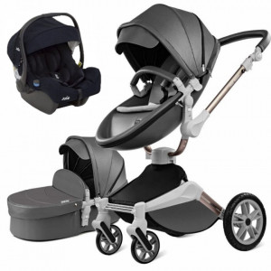 Set 3 in 1 - Carucior Hot Mom 360 Dark Grey 2 in 1 + Scoica auto Joie Gemm Navy Blazer