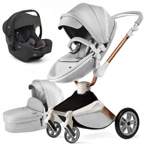 Set 3 in 1 - Carucior Hot Mom 360 Gri 2 in 1 + Scoica auto Joie i-Size i-Gemm 2 Shale