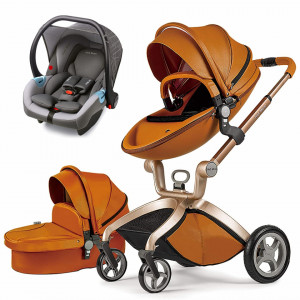 Set 3in1 - Carucior Copii Hot Mom Premium Brown 2 in 1 + Scoica auto Hot Mom