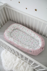 Tiny Star - Babynest Bambus Floral, Cuib Pentru Bebelusi, Ajustabil, Portabil, Reductor