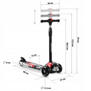 Trotineta de echilibru pentru copii, cu 3 roti, lumini LED, pliabila, ghidon reglabil, pana la 35 kg, Ricokids, Piko, Negru, 765010