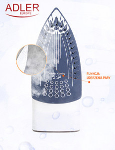 Adler - Fier de de calcat cu auto curatare, talpa ceramica, anti-picurare, filtru anti-calcar, AD 5030