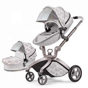 Carucior Copii Hot Mom Premium 2 in 1 Grey Leaves, varsta intre 0 si 36 de luni, elegant si confortabil