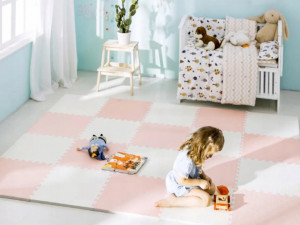 Covoras puzzle din spuma pentru copii, 120x120cm, 4 piese, Ricokids, 7504, Alb Piersica