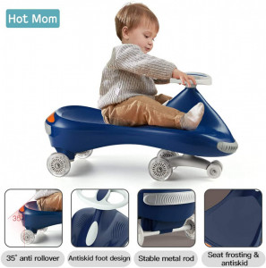 Hot Mom Wiggle - Masinuta pentru Copii, cu Lumini, Silentioasa, fara baterii, motor sau pedale, confortabila si sigura, Verde