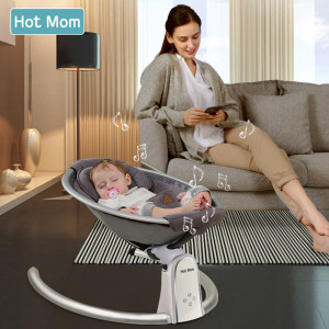 Leagan electric mobil pentru copii, cu Bluetooth, Temporizator, 5 viteze de leganare, inclinatie reglabila, Hot Mom, BB200, Grey