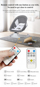 Leagan Electric pentru Copii, 5 viteze de leganare, 10 melodii + muzica bluethooth, Dearest, S0005 Grey