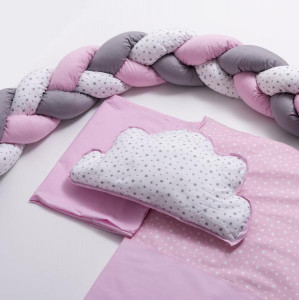 Lenjerie 6 piese pentru patut copii Gray-Pink fara baldachin 120x60