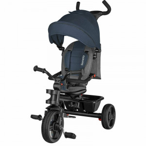 Lionelo - Tricicleta pentru copii Haari Jeans Suport picioare, Control al directiei, Scaun reversibil, Rotire 360 grade, Pliabila, Albastru