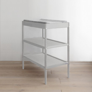 Masa de Schimbat Pentru Bebelusi, din Lemn Masiv, Cu 2 Rafturi De Depozitare Inalte, Woodies Changer Grey, 76cm x 44cm x 86 cm
