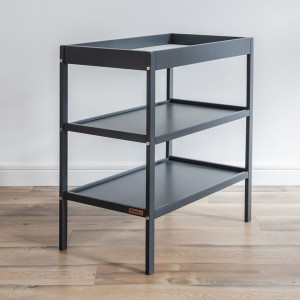 Masa de Schimbat Pentru Bebelusi, din Lemn Masiv, Cu 2 Rafturi De Depozitare Inalte, Woodies Changer Anthracite, 76 x 44 x 86 cm