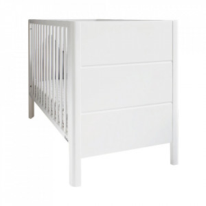 Patut Bebe din Lemn Masiv de Pin, 120cm x 60 cm, Inaltime Saltea Reglabila Pe 3 Niveluri, Colturi Rotunjite, Woodies Safe Dreams, Smooth Cot, Alb
