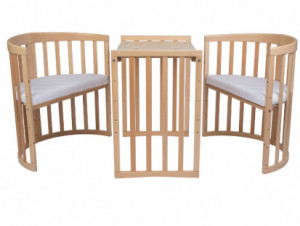Patut Oval Evolutiv pentru Copii, Multifunctional, 7in1, Saltele Incluse, Transformabil, Masa de Schimbat, Co-Sleeping, Tarc de Joaca, Birou, Scaune, Waldin, Natural